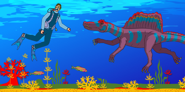 Sultan and a dinosaur under the water