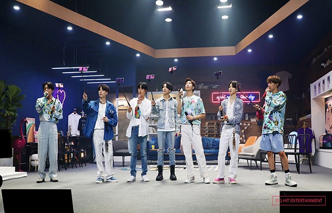 BTS taking selfies at the live event Bang Bang Con in 2020
