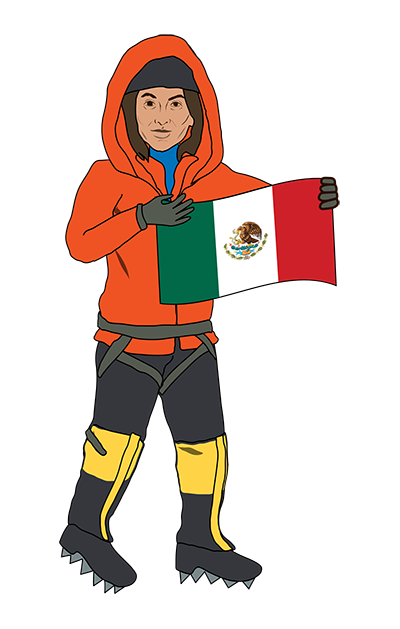 Illustration of Viridiana holding the Mexico flag