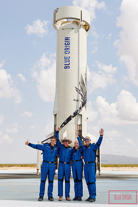 wally funk waving with blue origin group